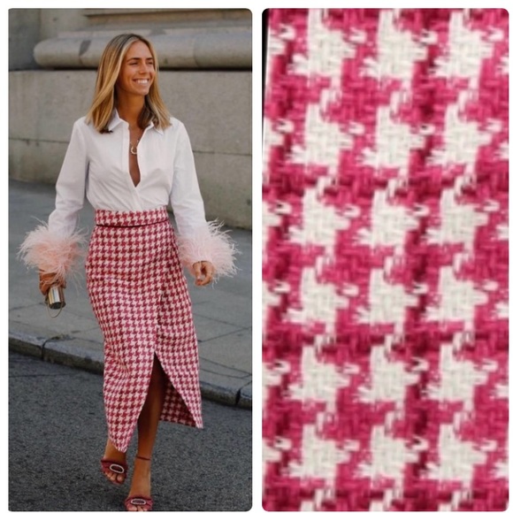 Zara pink tweed style houndstooth skirt with slit. Last one - Picture 4 of 7